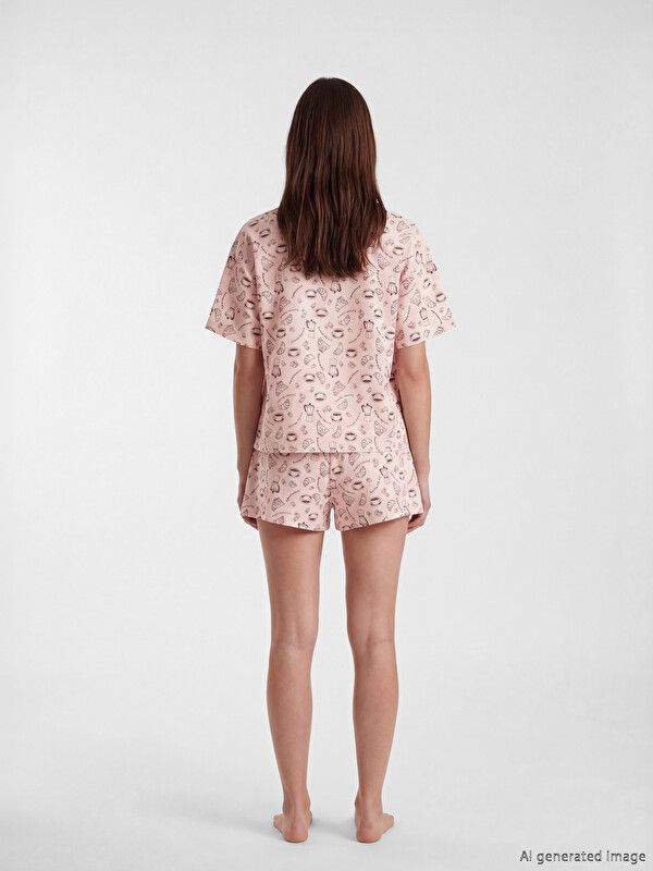 Moudda LC Waikiki - Ensemble court en jersey pour Femme couleur Rose imprimé - Tunisie 4