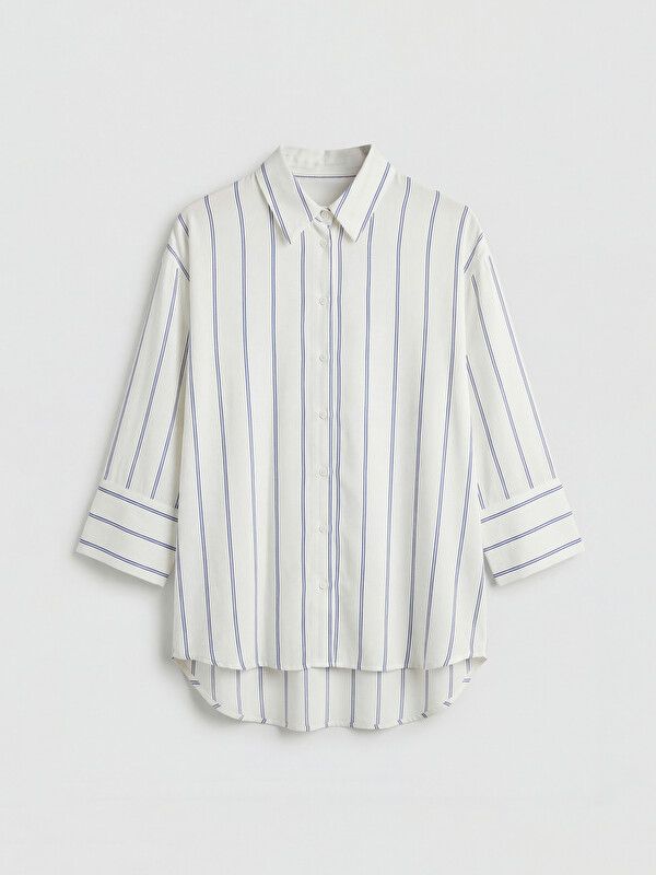 Moudda LC Waikiki - Chemise manches longues en tissu pour Femme couleur Bleu rayé - Tunisie 1