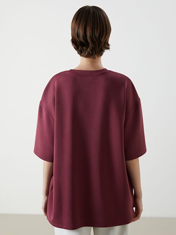 Moudda LC Waikiki - Body imprimé en jersey manches courtes Femme Bordeaux - Tunisie 4