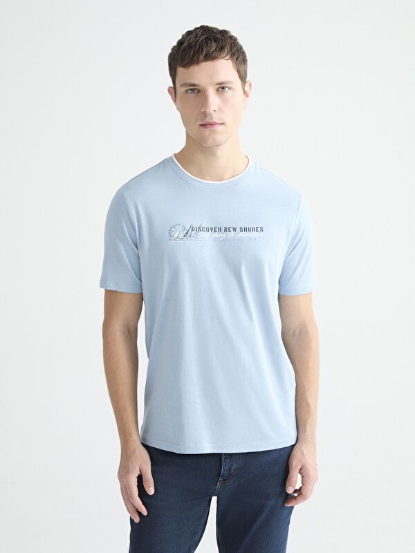 Moudda LC Waikiki - T-shirt imprimé manches courtes en jersey pour Homme couleur  Bleu clair - Tunisie 1