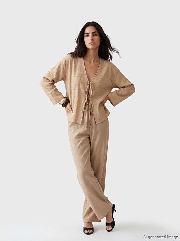 Moudda LC Waikiki - Kimono en tissu pour Femme couleur Beige - Tunisie 2