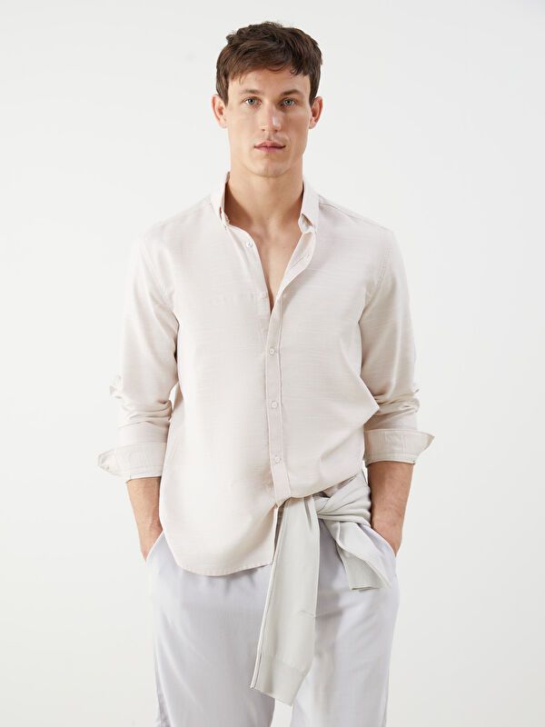 Moudda LC Waikiki - Chemise tissée manches longues Homme Beige - Tunisie 1