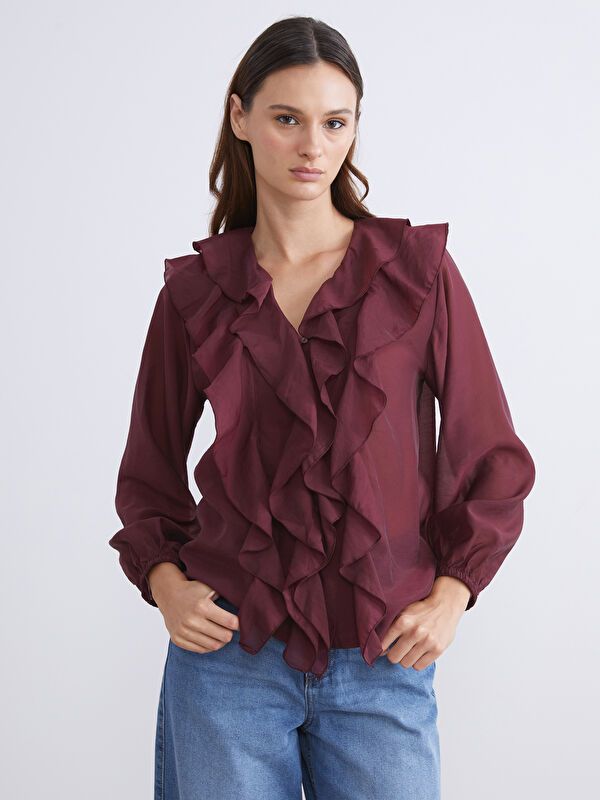 Moudda LC Waikiki - Blouse tissée manches longues Femme Bordeaux - Tunisie 1