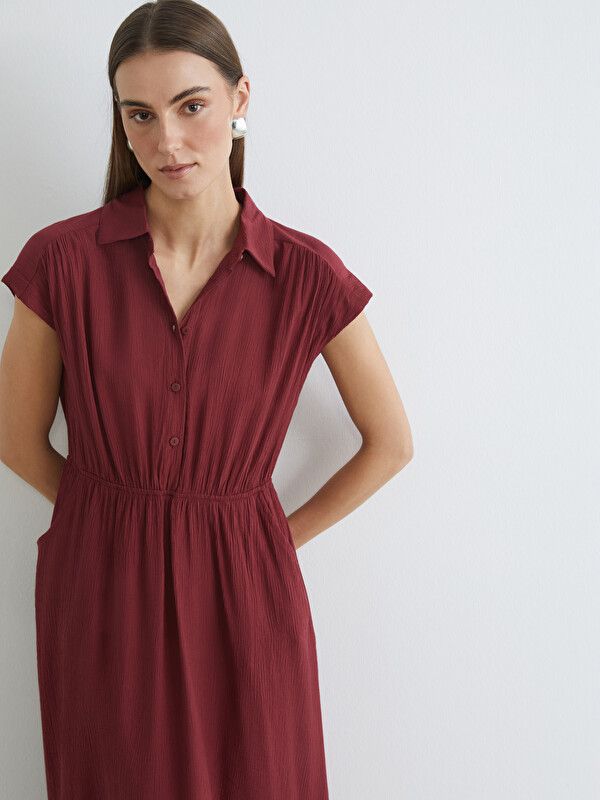 Moudda LC Waikiki - Robe manches courtes en tissu pour Femme couleur Bordeaux - Tunisie 2