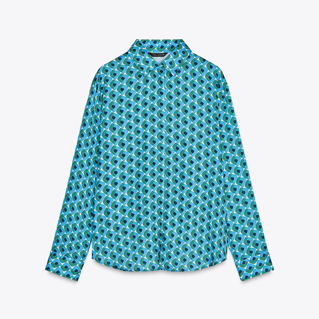 Moudda ZARA - Chemise Satin - Imprimé Géométrique Combiné & Bouton - Tunisie 1