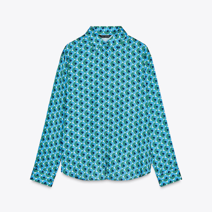 Moudda ZARA - Chemise Satin - Imprimé Géométrique Combiné & Bouton - Tunisie 1