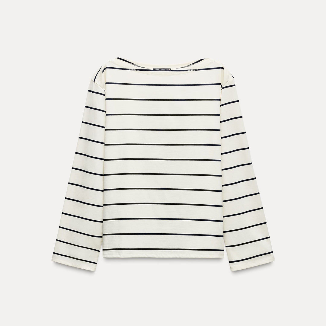 Moudda ZARA - Top Rayé Col Bateau en Coton Épais - Tunisie 1