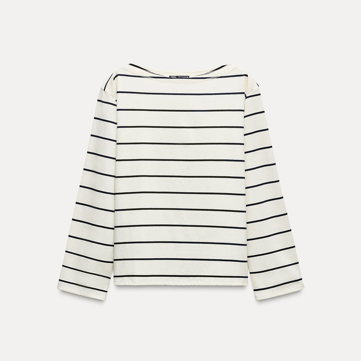 Moudda ZARA - Top Rayé Col Bateau en Coton Épais - Tunisie 1