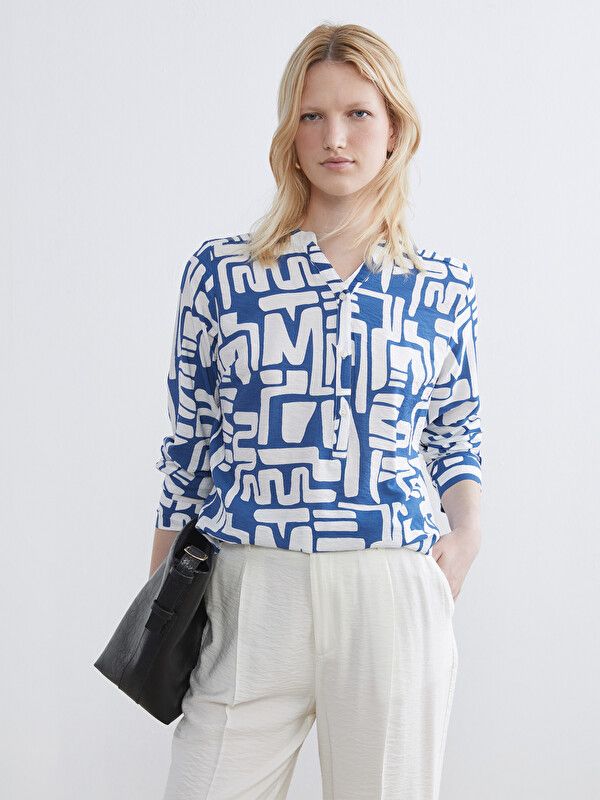 Moudda LC Waikiki - Chemisier (blouse) imprimé manches longues en tissu pour Femme couleur Bleu imprimé - Tunisie 1