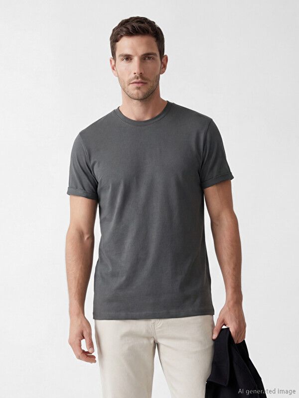 Moudda LC Waikiki - T-shirt basique col rond manches courtes en jersey pour Homme couleur Anthracite - Tunisie 1