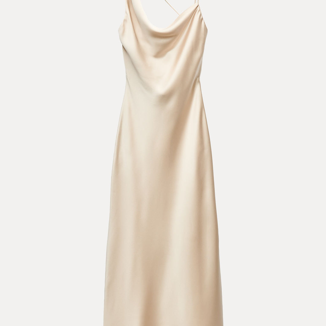 Moudda ZARA - Robe mi-longue satinée fines bretelles asymétrique avec fleurs - Tunisie 1