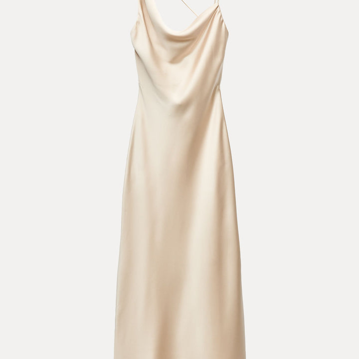 Moudda ZARA - Robe mi-longue satinée fines bretelles asymétrique avec fleurs - Tunisie 1