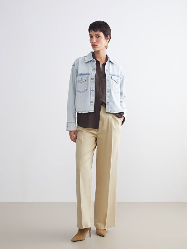 Moudda LC Waikiki - Chemise tissée manches longues en denim Femme Canne indigo clair - Tunisie 2