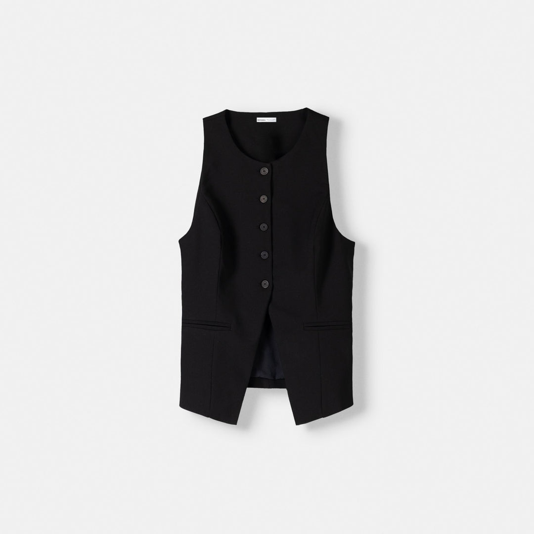 Moudda BERSHKA - Gilet ajusté polyviscose noir – ensemble - Tunisie 1