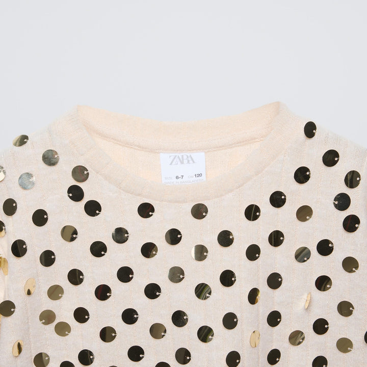 Moudda ZARA - Haut fille hiver pailleté, coloris sable - Tunisie 3