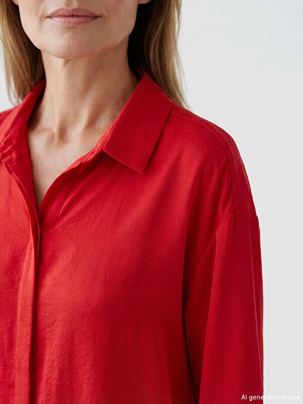Moudda LC Waikiki - Chemise manches longues en tissu pour Femme couleur Rouge - Tunisie 3