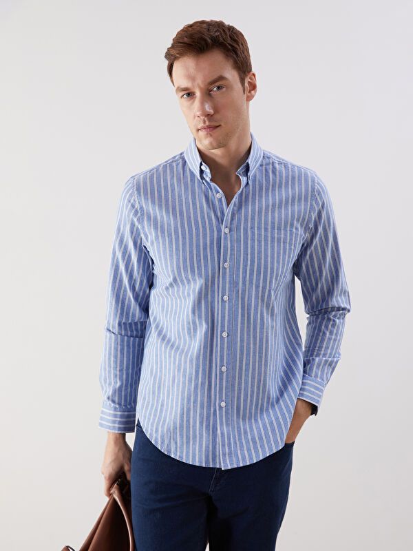 Moudda LC Waikiki - Chemise tissée manches longues Homme Rayures indigo - Tunisie 1