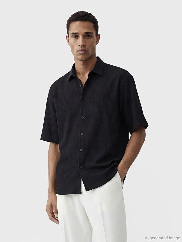 Moudda LC Waikiki - Chemise manches courtes en tissu pour Homme couleur Noir - Tunisie 1