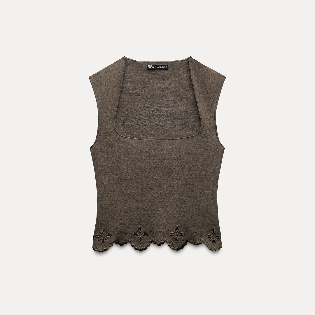 Moudda ZARA - Haut maille extensible, bas brodé, encolure carrée - Tunisie 1