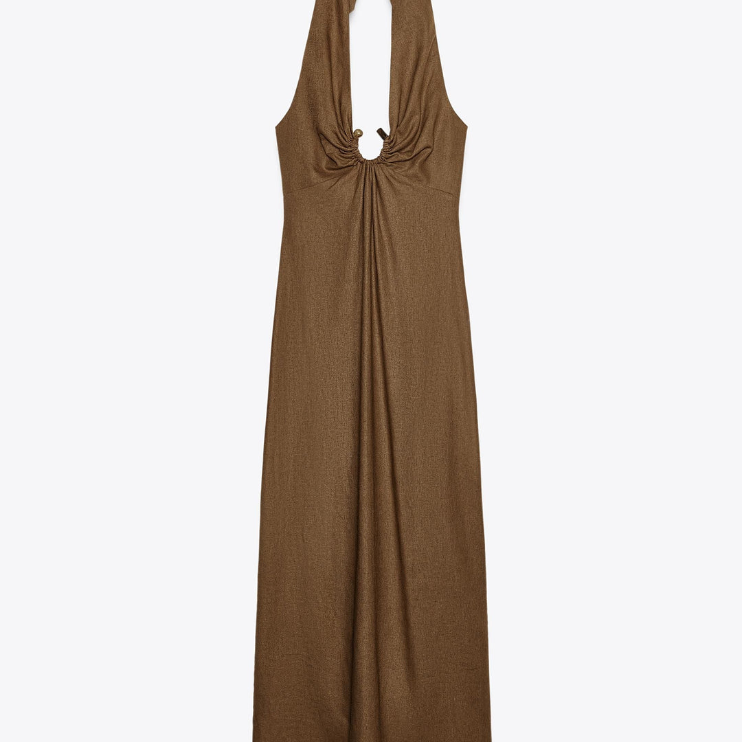 Moudda ZARA - Robe Midi Lin/Viscose - Halter, Boucle & Pierres - Tunisie 1