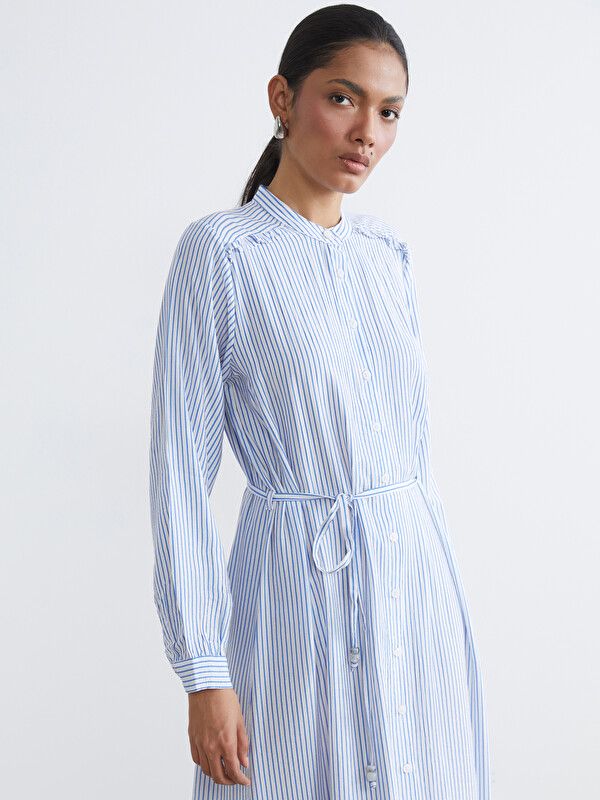 Moudda LC Waikiki - Robe manches longues en tissu pour Femme couleur Bleu rayé - Tunisie 2