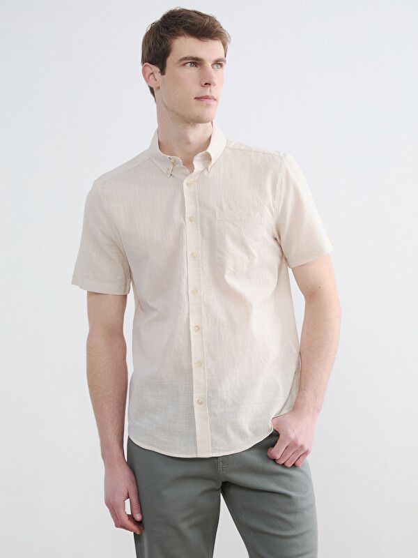 Moudda LC Waikiki - Chemise manches courtes en tissu pour Homme couleur Beige - Tunisie 1