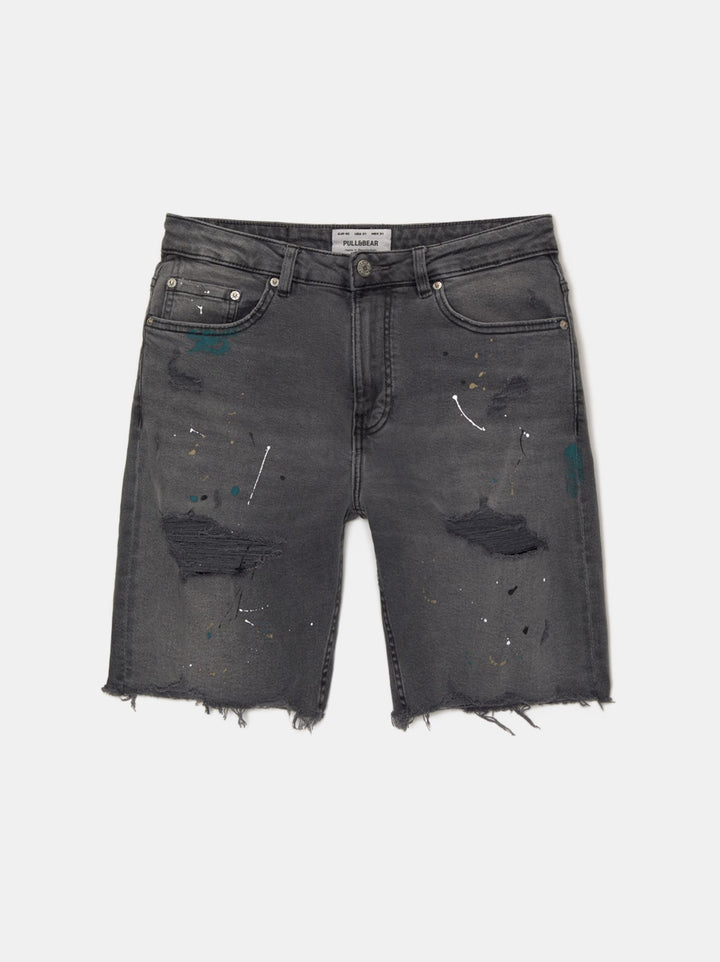 Moudda PULL & BEAR - Bermuda Denim Slim Déchiré Peinture - Tunisie 2