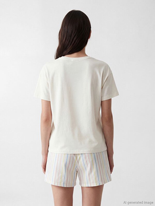 Moudda LC Waikiki - Short-Capri manches courtes pour Femme couleur Crème imprimé - Tunisie 4