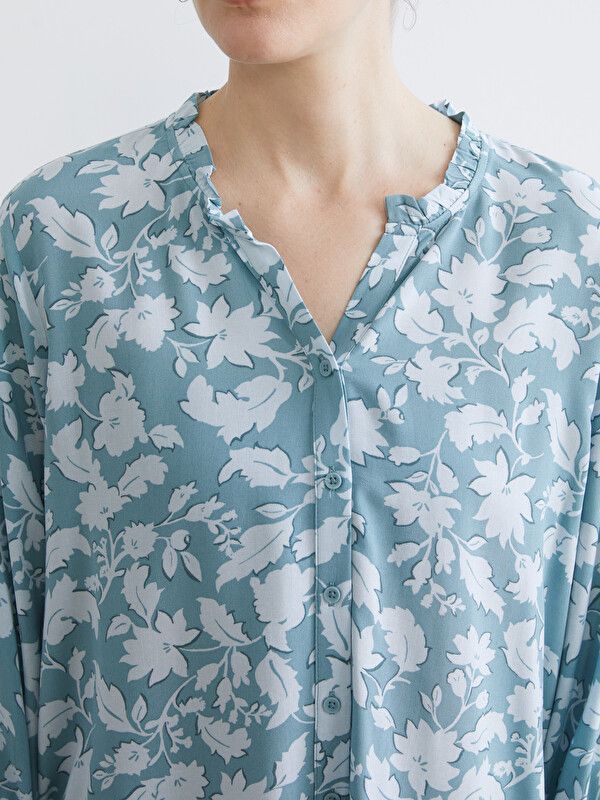 Moudda LC Waikiki - Chemise imprimée manches longues en tissu pour Femme couleur Bleu terne imprimé - Tunisie 3