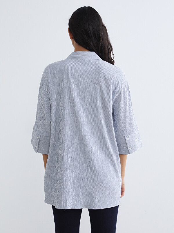 Moudda LC Waikiki - Tunique manches longues en tissu pour Femme couleur Bleu rayé - Tunisie 4