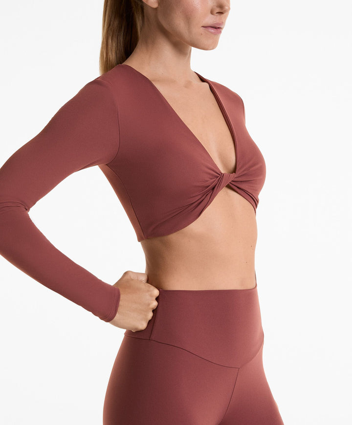 Moudda Oysho - T-Shirt Manches Longues Crop - Twist Devant - Tunisie 4