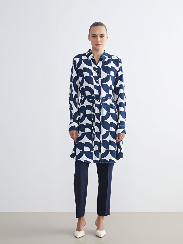 Moudda LC Waikiki - Tunique tissée imprimée manches longues Femme Imprimé marine - Tunisie 2