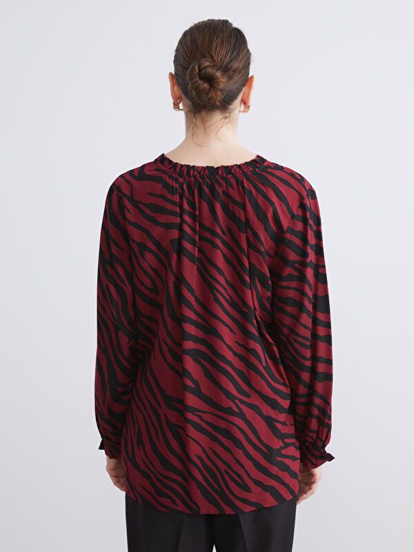 Moudda LC Waikiki - Blouse tissée imprimée manches longues Femme Dark bordeaux pr - Tunisie 4