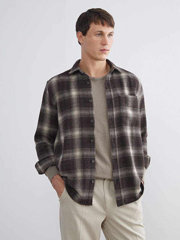 Moudda LC Waikiki - Chemise tissée manches longues Homme A carreaux bruns - Tunisie 1