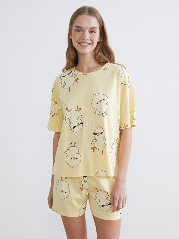 Moudda LC Waikiki - Short-Capri manches courtes pour Femme couleur Jaune clair imprimé - Tunisie 1