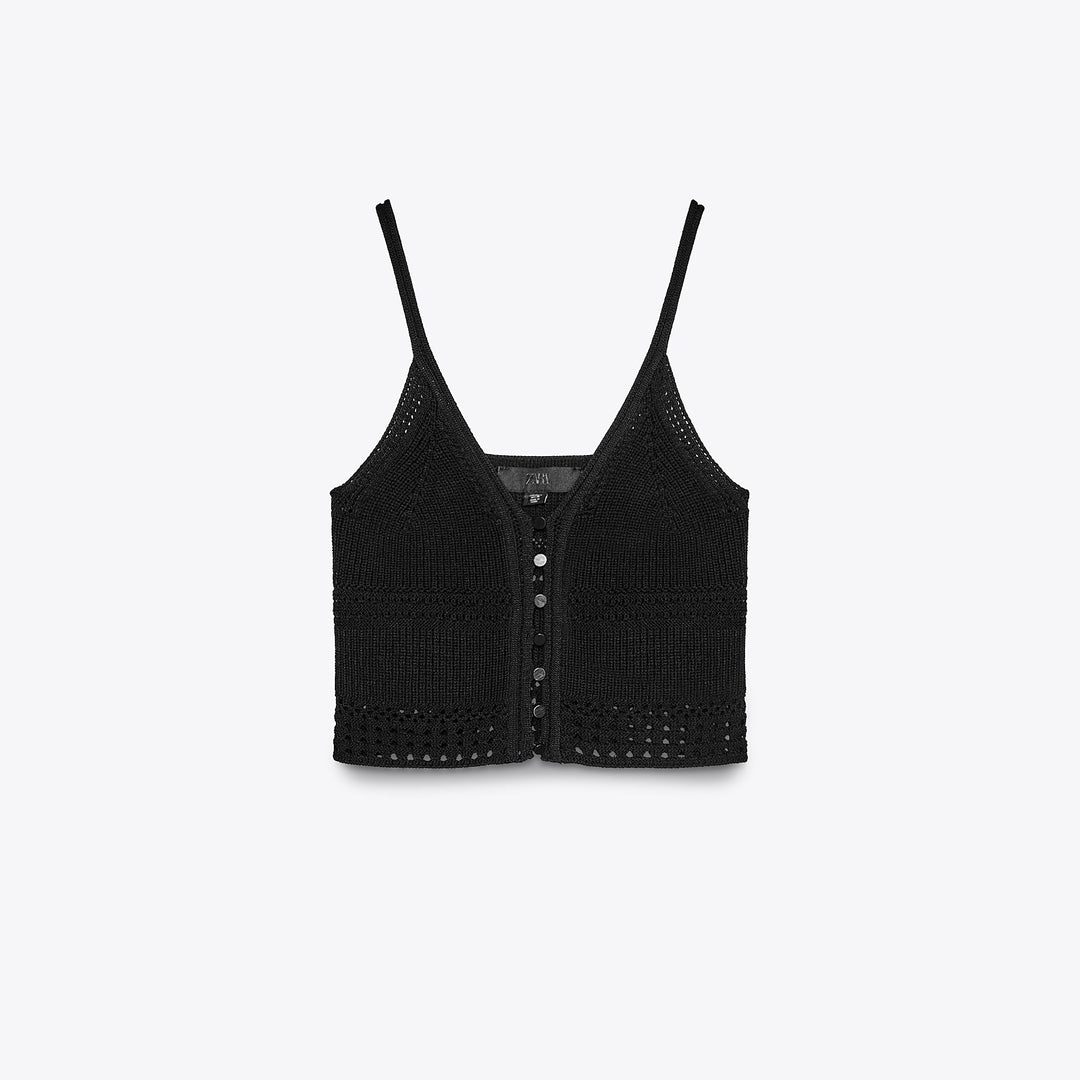 Moudda ZARA - Top Bretelles - Détail Maille Ouverte & Mini Boutons - Tunisie 1
