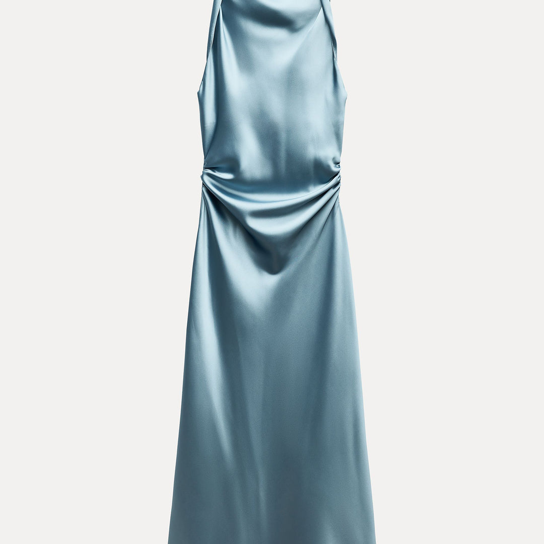 Moudda ZARA - Robe décolleté torsadé manches courtes en satin - Tunisie 4