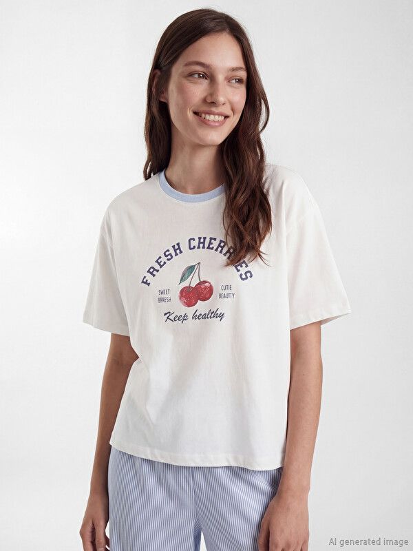 Moudda LC Waikiki - Short-Capri manches courtes pour Femme couleur Blanc optique imprimé - Tunisie 1