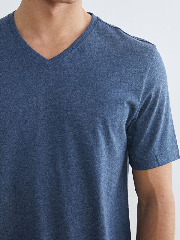 Moudda LC Waikiki - T-shirt col V manches courtes en jersey pour Homme couleur Indigo mélangé - Tunisie 3