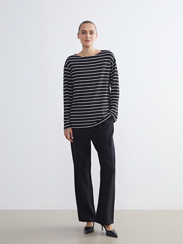 Moudda LC Waikiki - Body jersey manches longues Femme Rayures noires - Tunisie 2