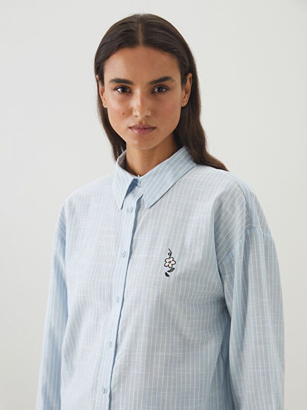 Moudda LC Waikiki - Tunique tissée manches longues Femme Rayures bleues - Tunisie 1