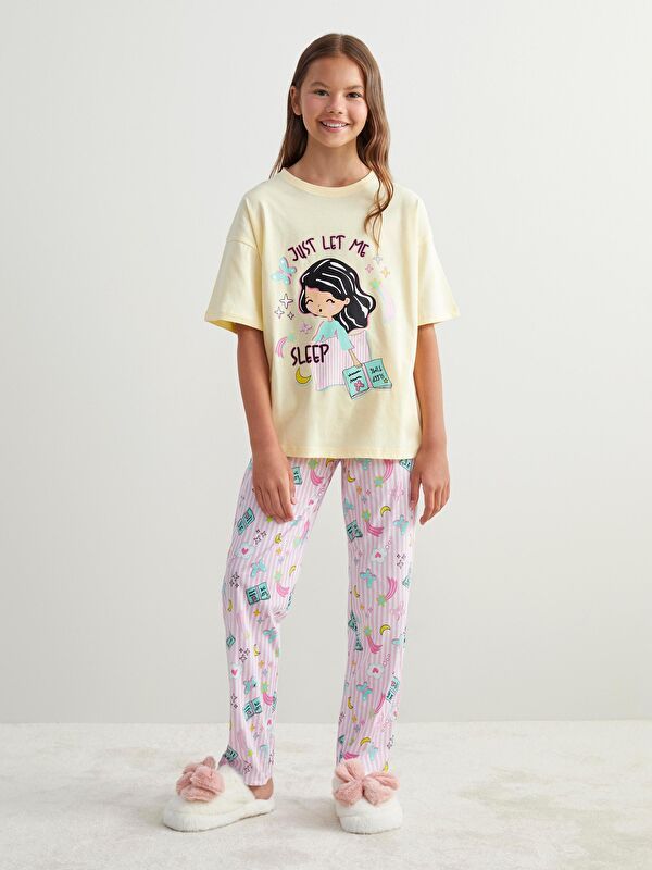 Moudda LC Waikiki - Pyjama jersey manches courtes Fille Jaune clair - Tunisie 1