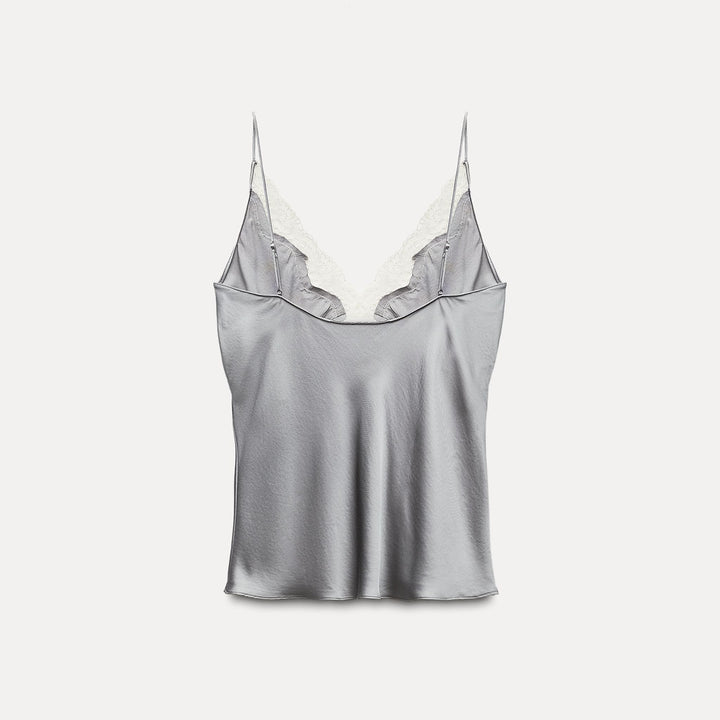 Moudda ZARA - Top bretelle satin col en V avec dentelle - Tunisie 5