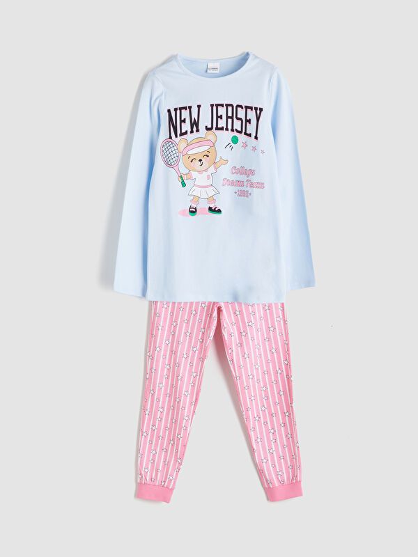 Moudda LC Waikiki - Pyjama en jersey manches longues moyen Fille Bleu clair - Tunisie 1