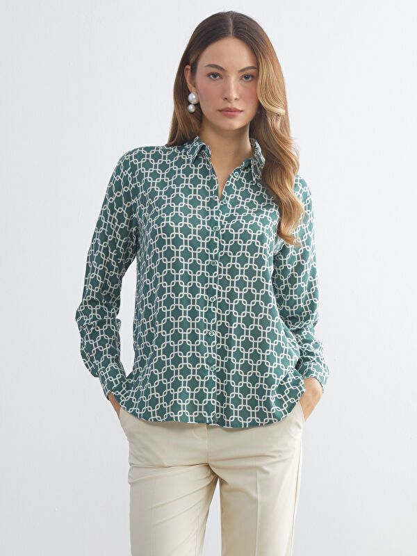 Moudda LC Waikiki - Chemise tissée imprimée manches longues Femme Imprimé vert - Tunisie 1