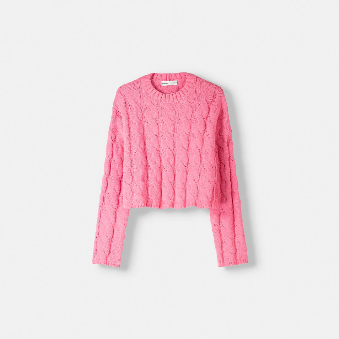 Moudda BERSHKA - Pull Col Rond en Maille Torsadée Chenille - Tunisie 1