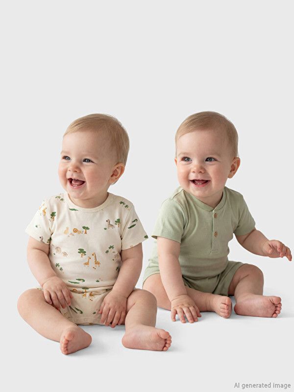 Moudda LC Waikiki - Combinaison bébé manches courtes en jersey pour Garçon couleur Vert clair - Tunisie 1