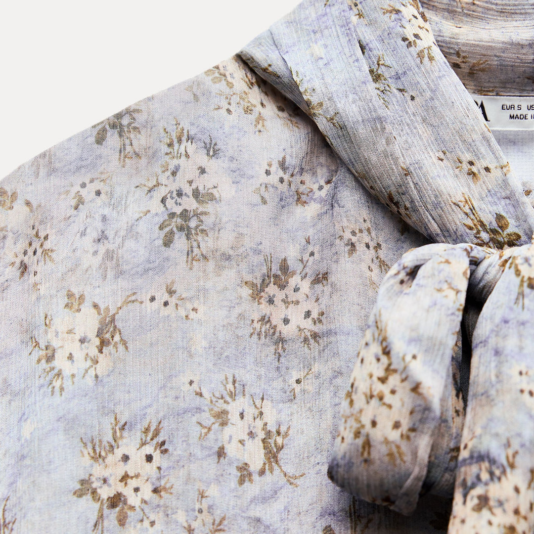 Moudda ZARA - Blouse ample bambou mini-fleurs nœud - Tunisie 3
