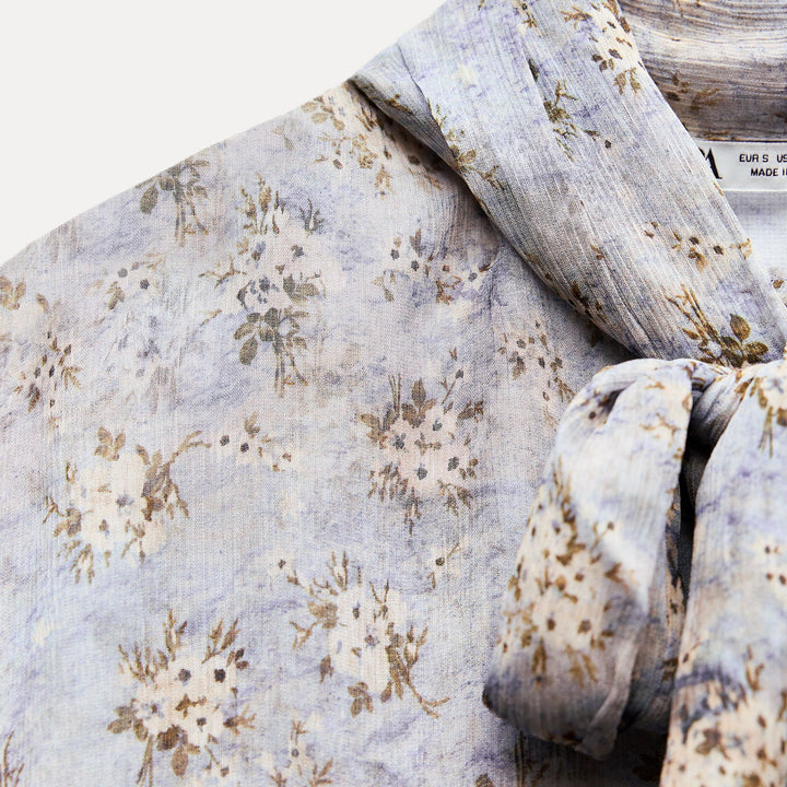 Moudda ZARA - Blouse ample bambou mini-fleurs nœud - Tunisie 3