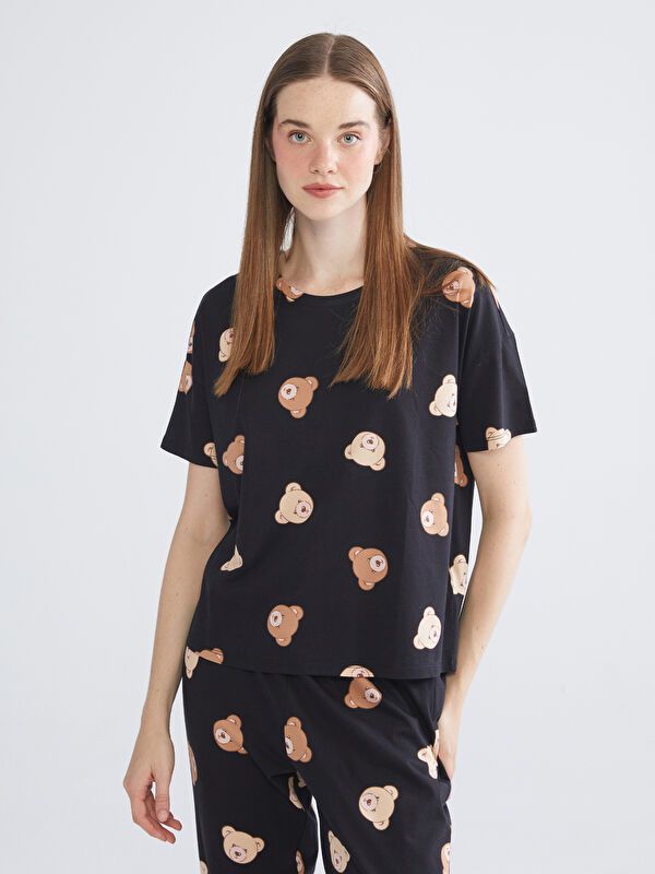 Moudda LC Waikiki - Pyjama manches courtes Femme Imprimé en noir - Tunisie 2